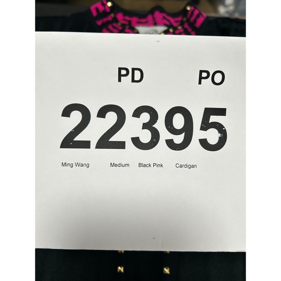 Ming Wang‎ Black Pink Geometric Studded Trim Cardigan Sweater Womens M - Picture 9 of 9